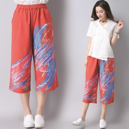 3560 culture retro national wind printing wide leg pants