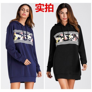 3227 Euramerica fashion printing fleece thick hooded warm sweatshirt dress