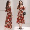 0921 long sleeve slim high waist V neck temperament long dress