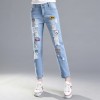 1713 autumn high waist embroidery holes jeans