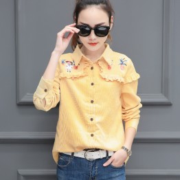 8585 Korean girl pineapple printed agaric corduroy shirt