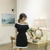 0156 Korean retro style wave off shoulder knit dress