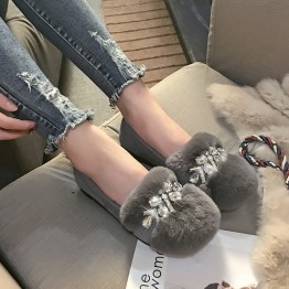 998-12 warm rabbit fur women's flat single shoes