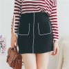 825 pockets white side deer leather high waist A-line skirt