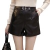 1073 iron ring washing PU leather high waist wide leg shorts