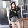 2815 embroidery lemon high waist short lantern sleeves sweater