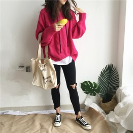 882 autumn and winter lazy syle drawstring hooded sweater