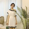 0156 Korean retro style wave off shoulder knit dress