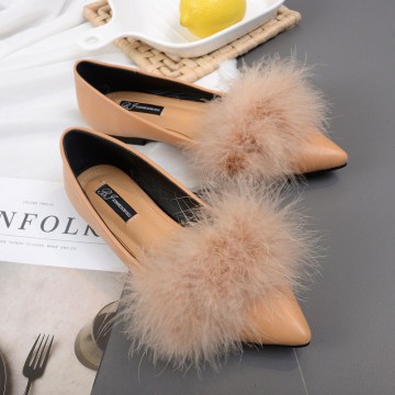 A1 ostrich fur pointed toe flattie