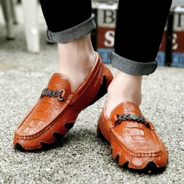 07585 crocodile pattern thick soft bottom leather men's shoes