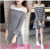 8534 off shoulder stripes fish tail dress