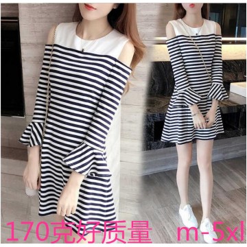 8534 off shoulder stripes fish tail dress