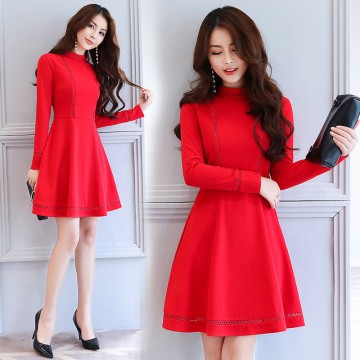 2622 autumn lace temperament high collar slim dress