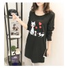 5218 loose round necklace print long sleeve long t-shirt