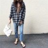 881 retro campus classic boyfriend style loose grid shirt