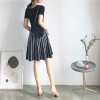 0150 Korea retro style round neck short sleeve vertical stripes pleated knit dress