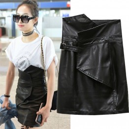 652 high waist PU leather tight hip skirt