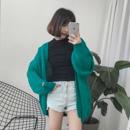 1013 Korea pure color thick rod needle long sweater cardigan