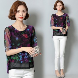 711 short sleeve digital printing chiffon shirt