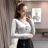 9060 trumpet sleeves slim V neck thin sweater