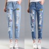 1713 autumn high waist embroidery holes jeans