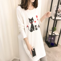 5218 loose round necklace print long sleeve long t-shirt