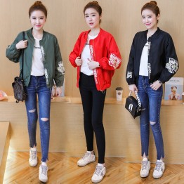 9901 stand letter zipper long sleeve loose short jacket