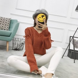 5542 fashion pullover lacing sleeve sweater