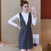 9140 Slim V Collar vest lattice dress with long sleeve sweater