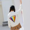 825 loose rainbow print hole embroidery denim jacket