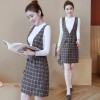 9140 Slim V Collar vest lattice dress with long sleeve sweater