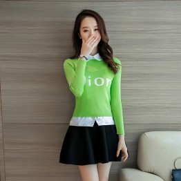 8542 shirt collar fake two pieces sweater