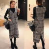 6610 elegant houndstooth sleeveless V-neck strap woolen dress