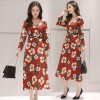 0921 long sleeve slim high waist V neck temperament long dress