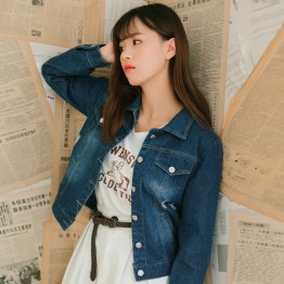 1718 long sleeve loose short denim jacket