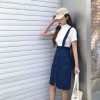 986 simple long elastic waist belt denim skirt