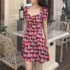 0157 Korea retro style printed casual slim dress