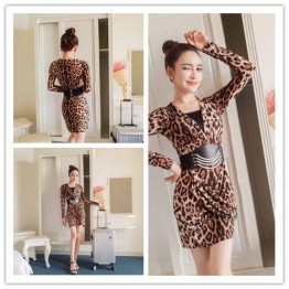 3219 leopard autumn long sleeves slim dress (with belt)