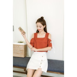 8210 boat neck off shoulder chiffon shirt