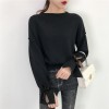 899 solid color lacing long sleeve round neck shirt