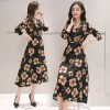 0921 long sleeve slim high waist V neck temperament long dress