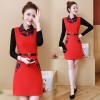 8009 autumn knitting sleeve lattice collar woolen dress