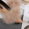 A1 ostrich fur pointed toe flattie