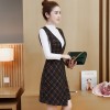 3803 women's temperament long sleeve shirt with plaid vest dress