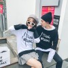 6623 couple hooded black and white splicing letters printing sweatshirt