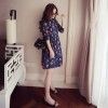 3287 long sleeve shirt collar print pregnant women dress