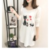 5218 loose round necklace print long sleeve long t-shirt