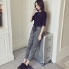 6730 Korean temperament knitted shirt with lattice casual pants