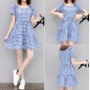 8912 plaid bowknot shoulder A-line dress