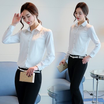 2029 new white long sleeve lace chiffon shirt